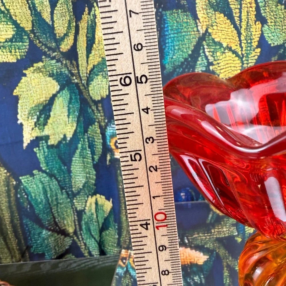 L.E. Smith Amberina Glass‎ Pedestal Bowl MCM Scalloped Ribbed Red Orange Vintage